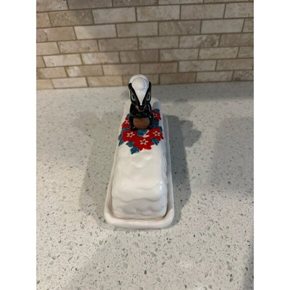 Disney's‎ "Flower" Skunk Bambi Ceramic Butter Dish Christmas Holiday Dinner - Picture 5 of 6